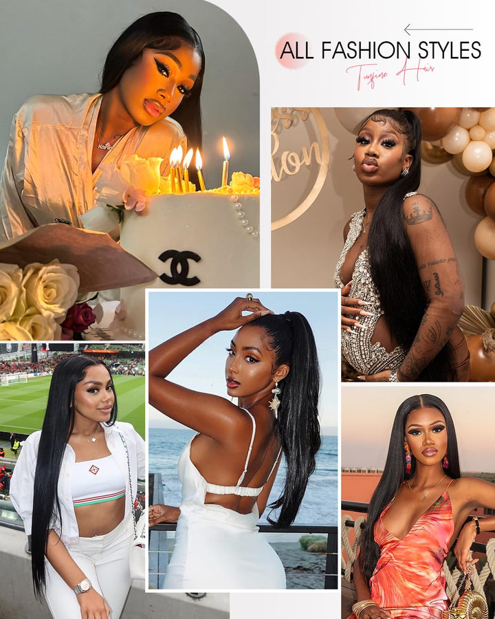 Tunfine 13x6 Full Lace Front Drawstring Wig Human Hair for Women 200 Density Glueless Straight Perüc