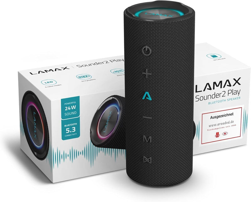 Lamax Sounder2 Play Bluetooth Lautsprecher, 24 Stunden Hörvergnügen, Hervorragende 24 W Leistung, Vi