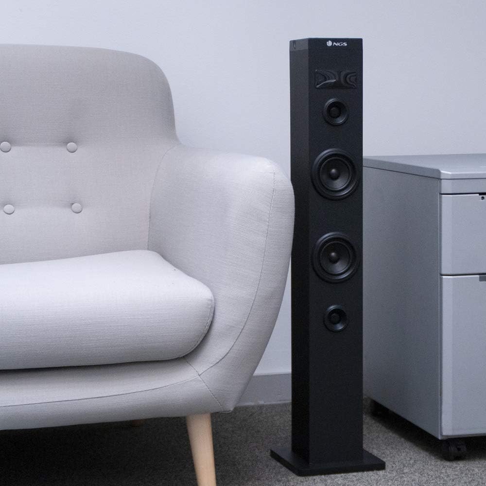 NGS Sky Charm - 50W Bluetooth Sound Tower mit Fernbedienung, Optischem Eingang, USB, FM Radio und AU