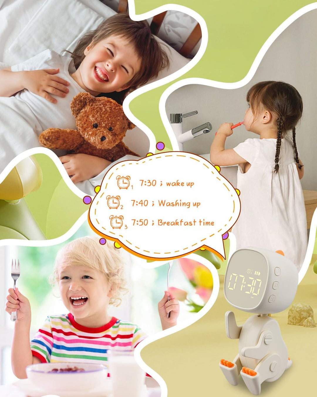 Digitaler Kinder Wecker Jungen Mädchen,Drei Alarmes,Dinosaurier Wecker mit Variabler Form,Schlummer,