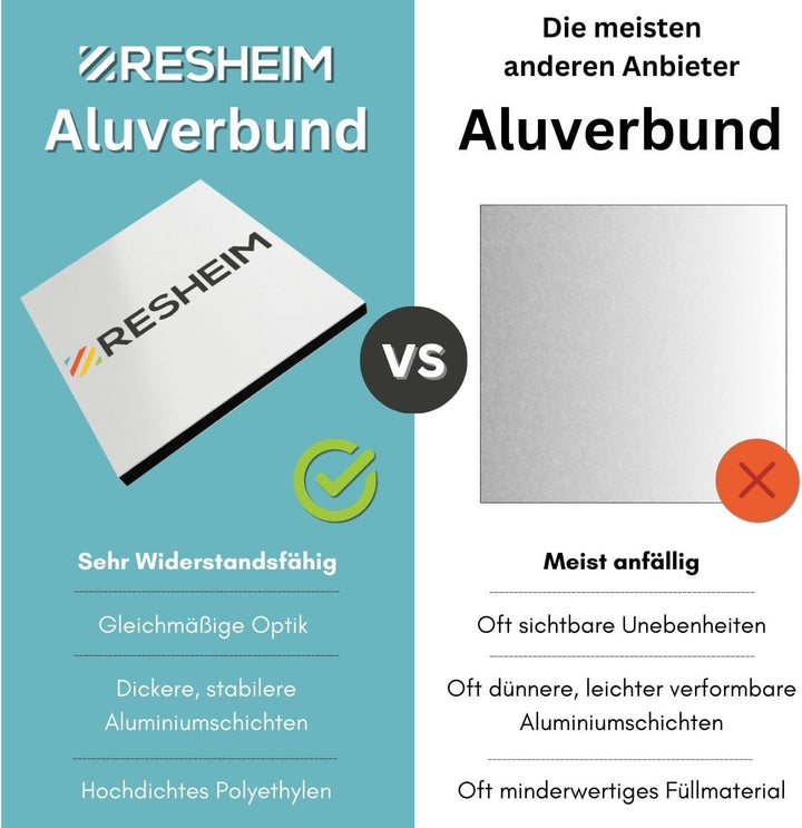 RESHEIM 3-6 mm Aluverbundplatte Weiss Zuschnitt nach Mass Aluminium Verbund Platte Materialstärke un