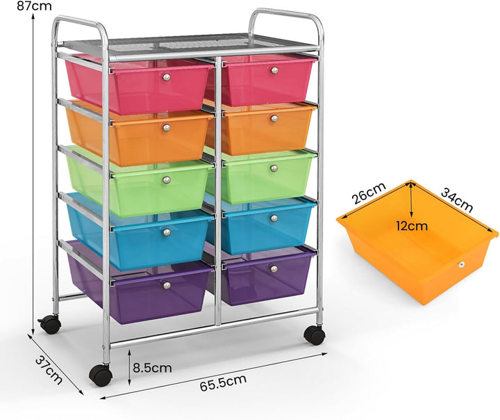 Rollwagen mit 10/15 Schubladen stapelbar, Badrollwagen Rollcontainer mit Metallrahmen, Allzweckwagen