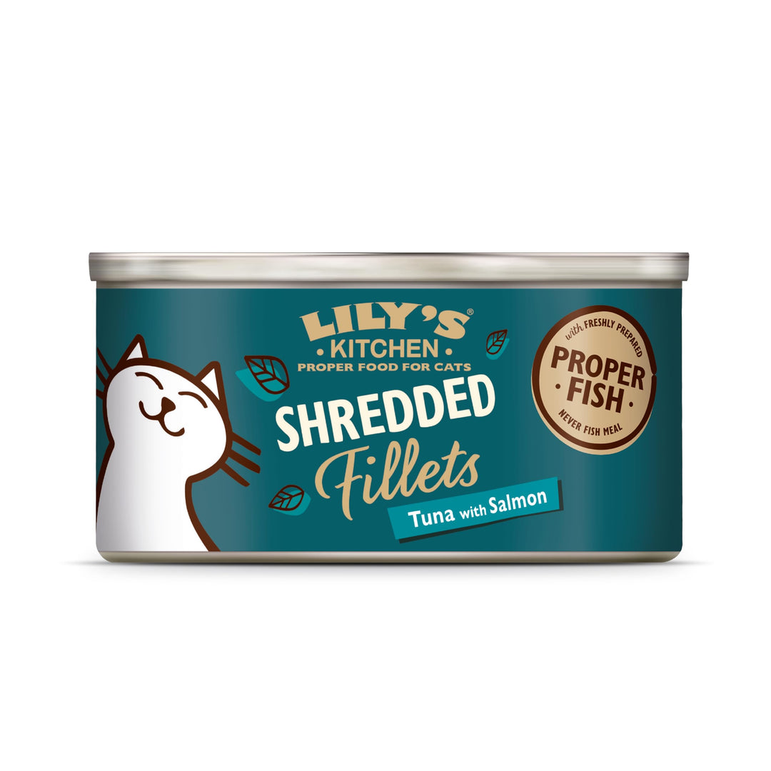 Lily’s Kitchen Nass Katzenfutter für Shredded Fillets 24er Pack (24 x 70g) Thunfisch und Lachs