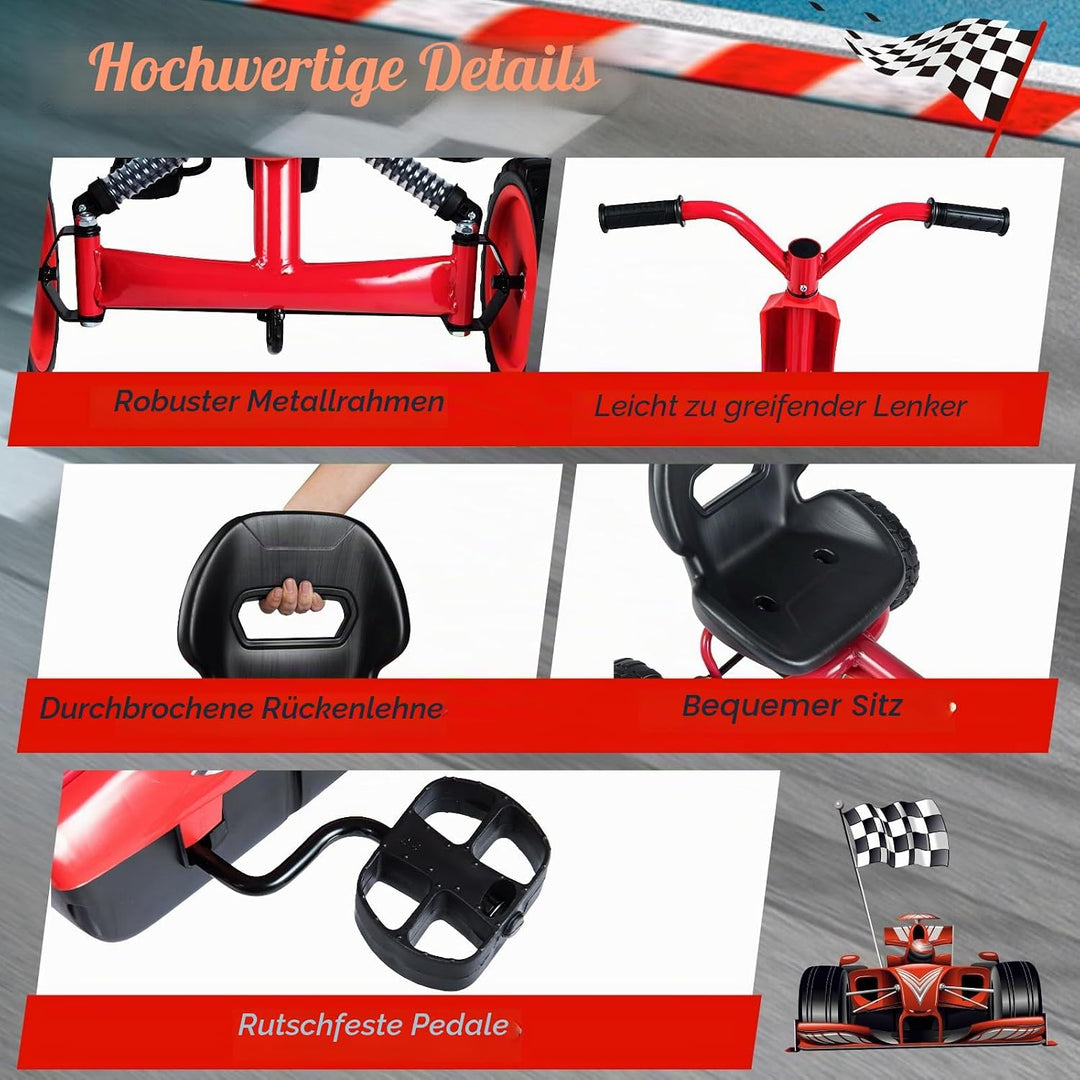 FANTASK Kinder Gokart mit Pedal, Verstellbarer Sitz, Vor- &amp; Rückwärtsgang, Belastbar bis 30 kg, Outd