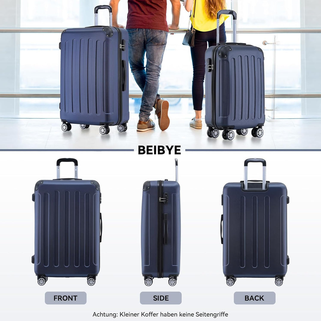 BEIBYE Hartschalen-Koffer Trolley Rollkoffer Reisekoffer Handgepäck 4 Rollen (M-L-XL-Set) (Dunkelbla
