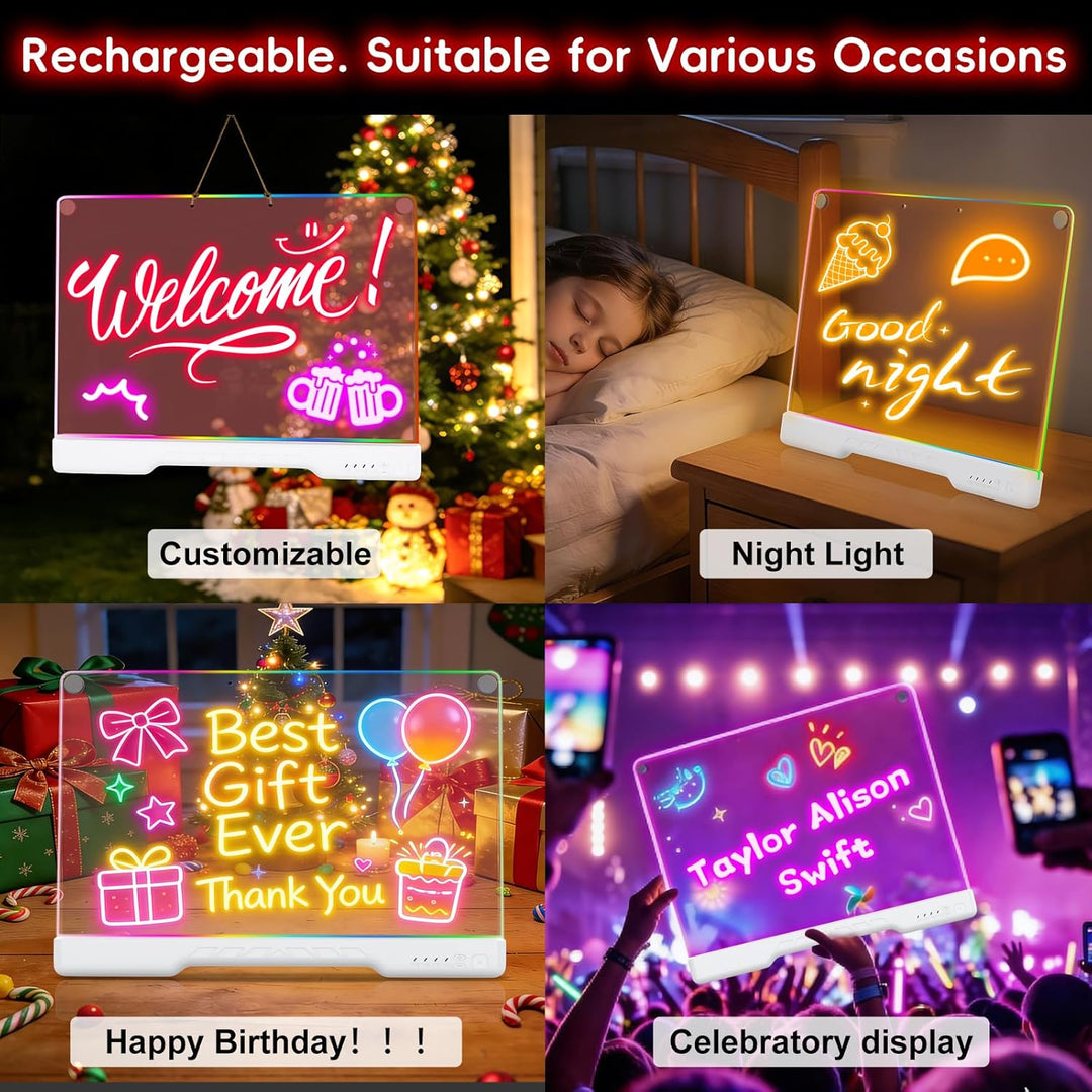 LED Zeichenbrett, Wiederaufladbare Leuchtendes LED Maltafel, 16 inch Neon Art Trockenlösch-Tafel mit