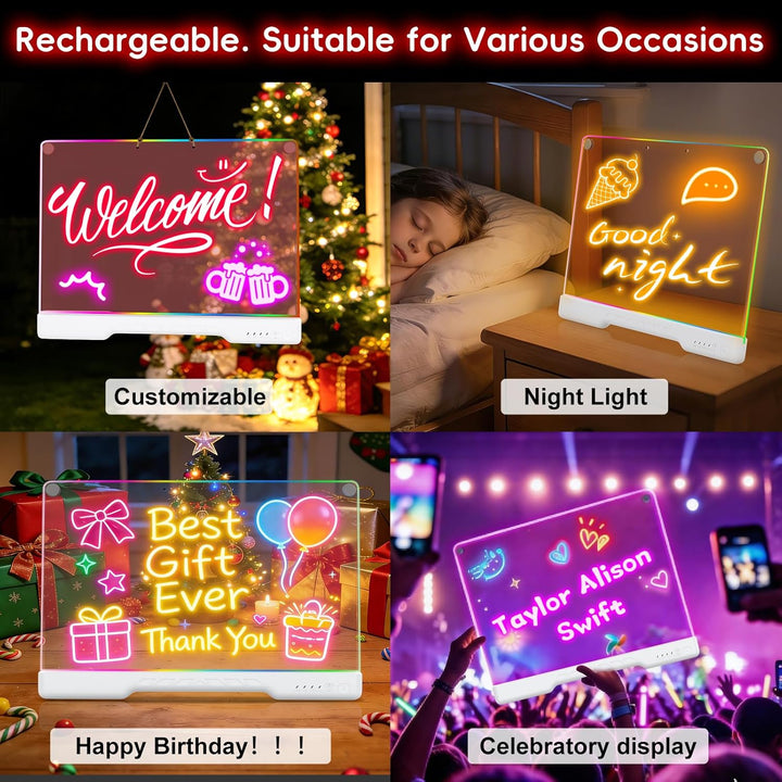LED Zeichenbrett, Wiederaufladbare Leuchtendes LED Maltafel, 16 inch Neon Art Trockenlösch-Tafel mit