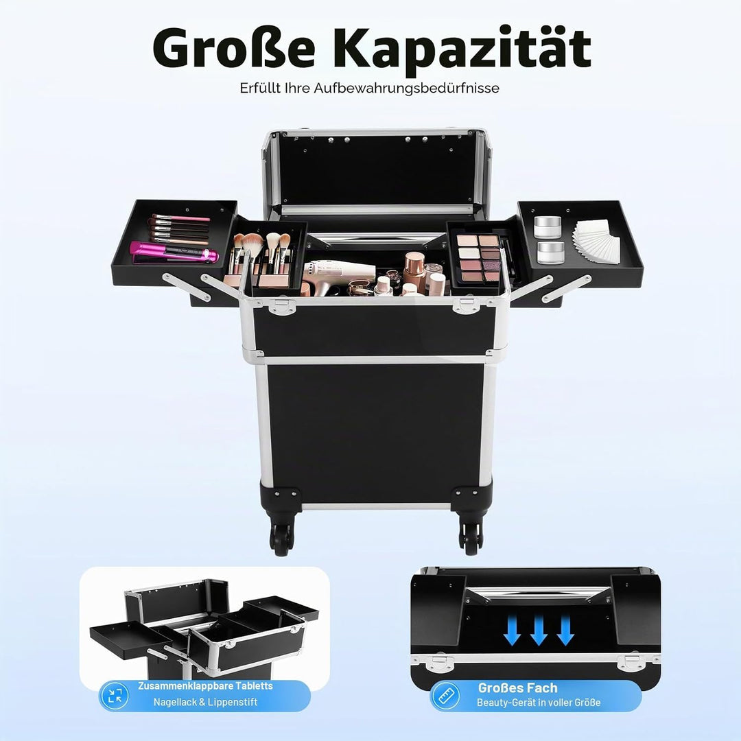 Kosmetik Trolley, 3-in-1 Kosmetikkoffer Gross Beautycase Koffer Trolley mit Schlösser, Friseurkoffer