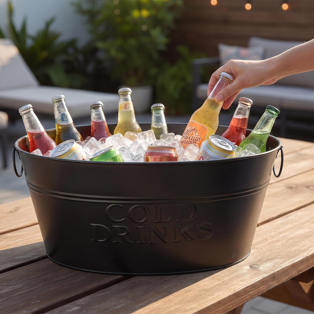 Relaxdays Sektkühler, 2er Set, Metall, 24 l, Flaschenkühler für Sekt, Champagner, Wein, Griffe, XXL