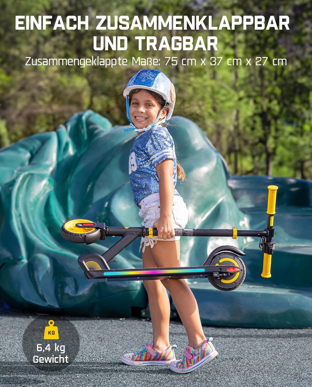 FanttikRide C9 Apex Elektroroller für Kinder 8-12 Jahren, Bluetooth-Musik, Bunte Regenbogenlichter,