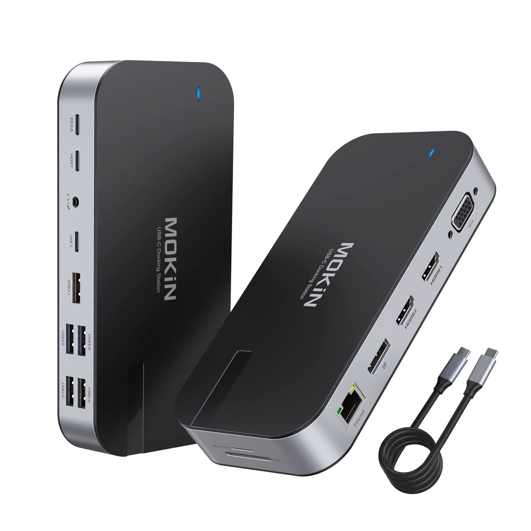 Laptop Docking Station, MOKiN 16 in 1 Docking Station USB C Dock mit Dual Monitor Display mit 2 HDMI