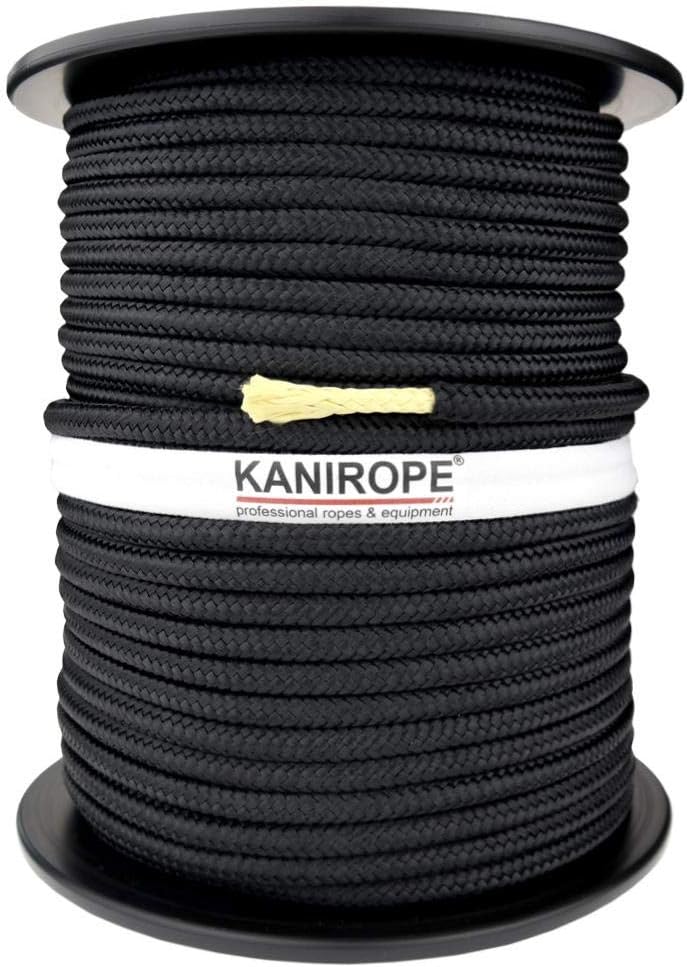 Kanirope® Polyesterseil mit Aramidkern Kevlarseil Seil PARABRAID 4mm 100m Schwarz geflochten, 100m