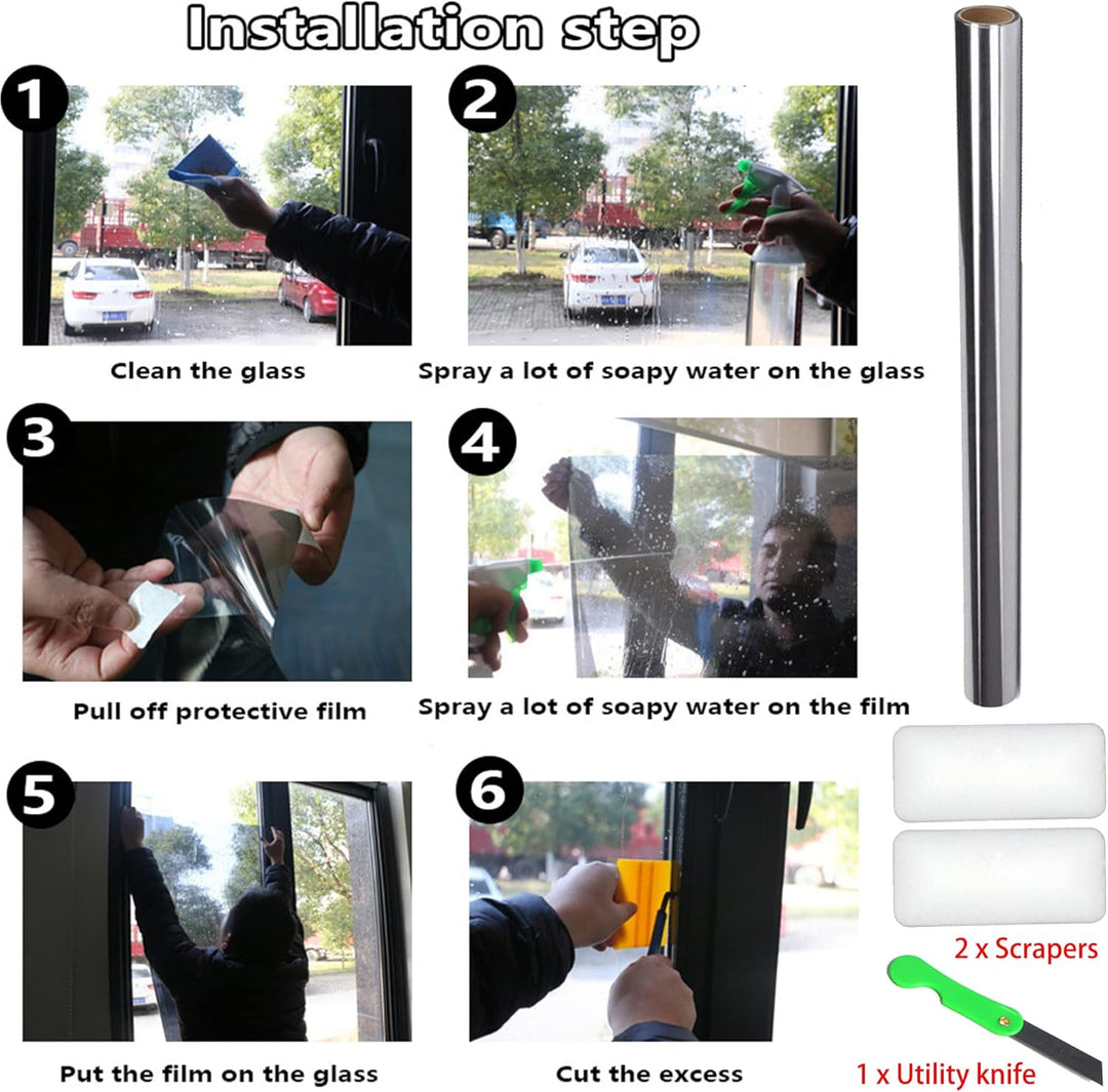 Sonnenschutz Fensterfolie Selbsthaftend, Folie für Sonnenschutz Fenster Aussen und Innen, Spiegelfol