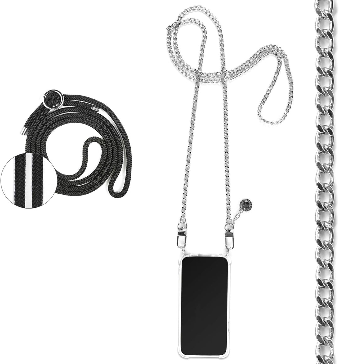 Jalouza Handykette, Kordel & Hülle Bundle kompatibel mit iPhone 12 & 12 Pro - Gliederkette in Silber