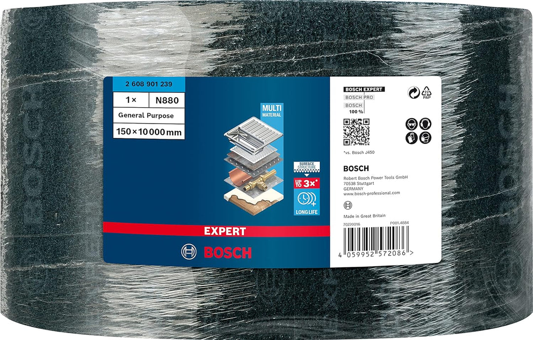 Bosch Professional 1x Expert N880 Vliesrolle (für Stahlbleche, Breite 150 mm, Länge 10 m, sehr fein