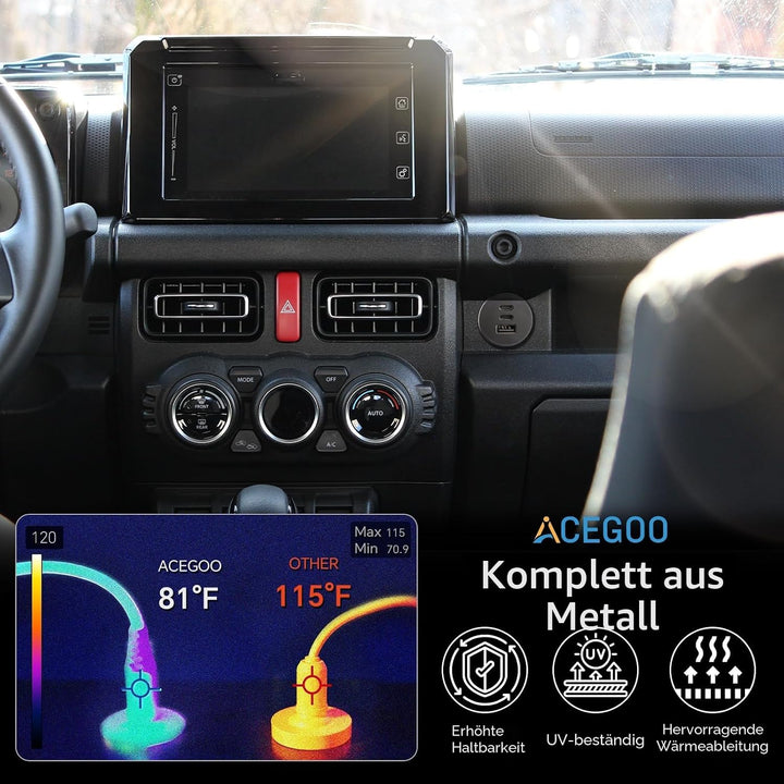 acegoo USB C Steckdose 12V Aluminium, Dual Typ C PD 20W &amp; QC 18W | KFZ 12 Volt Buchse Dose Einbau Ad