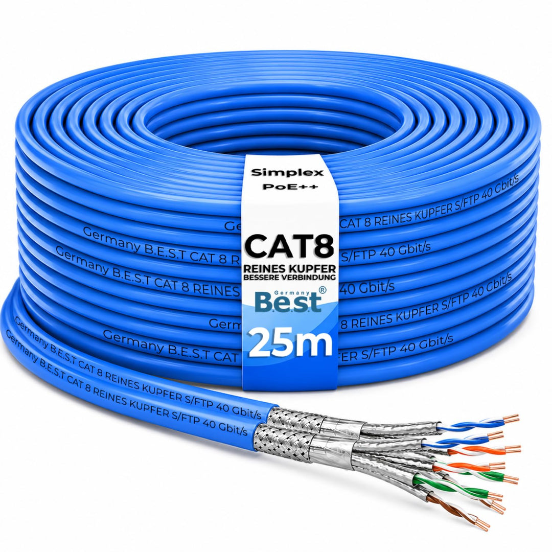Germany B.e.s.t 25M CAT 8 Duplex Netzwerkkabel Verlegekabel Kupfer LAN Kabel Ethernetkabel S/FTP 40
