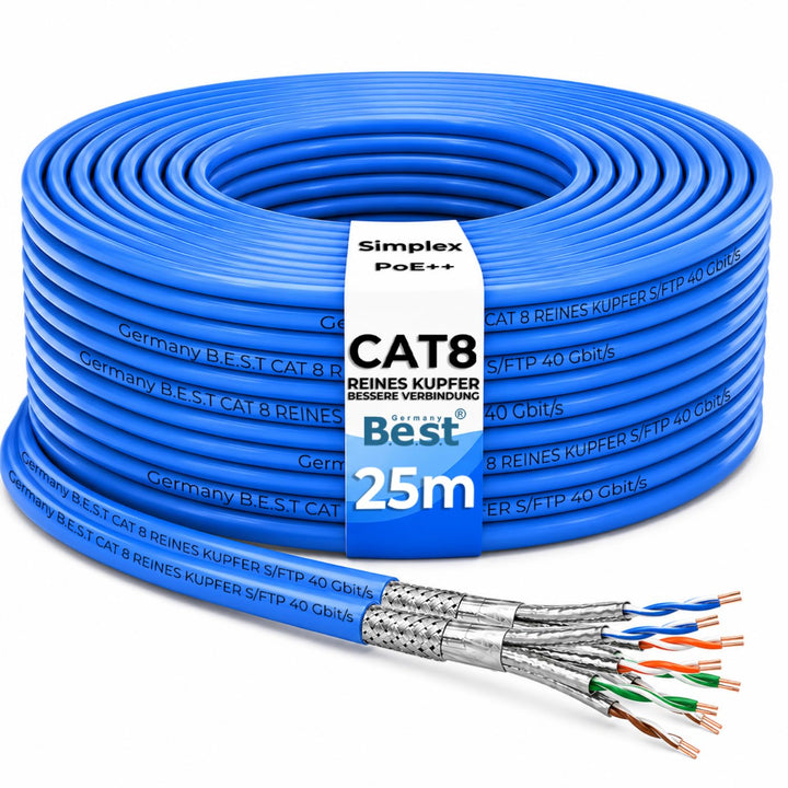 Germany B.e.s.t 25M CAT 8 Duplex Netzwerkkabel Verlegekabel Kupfer LAN Kabel Ethernetkabel S/FTP 40