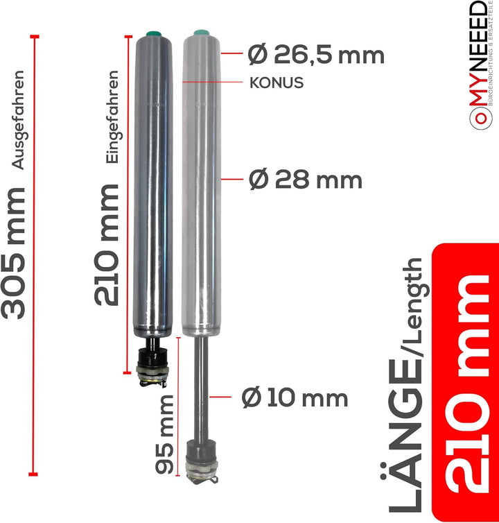 MYNEEED Gasdruckfeder Bürostuhl Ersatzteile Compact - Ersatz Gasfeder bis 200 kg für Drehstuhl Chefs