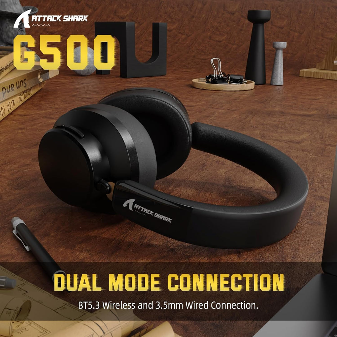 ATTACK SHARK G500 Kabelloser Kopfhörer mit Active Noise Cancelling, Over Ear Bluetooth Headset mit I