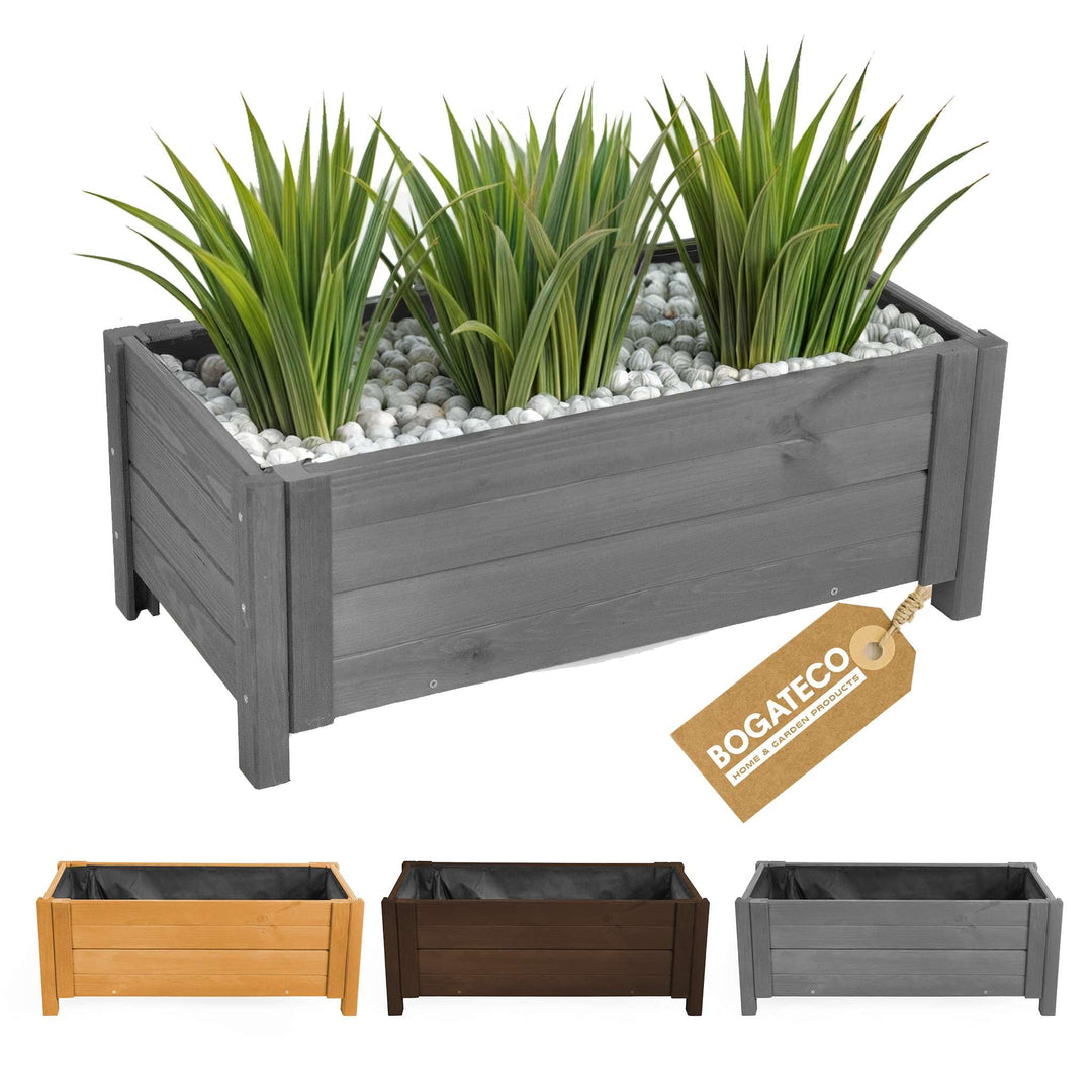 BOGATECO Pflanzkasten Pflanzkübel aus Holz | 80 x 38 cm | Anthrazit | Blumen-Topf Perfekt für Garten