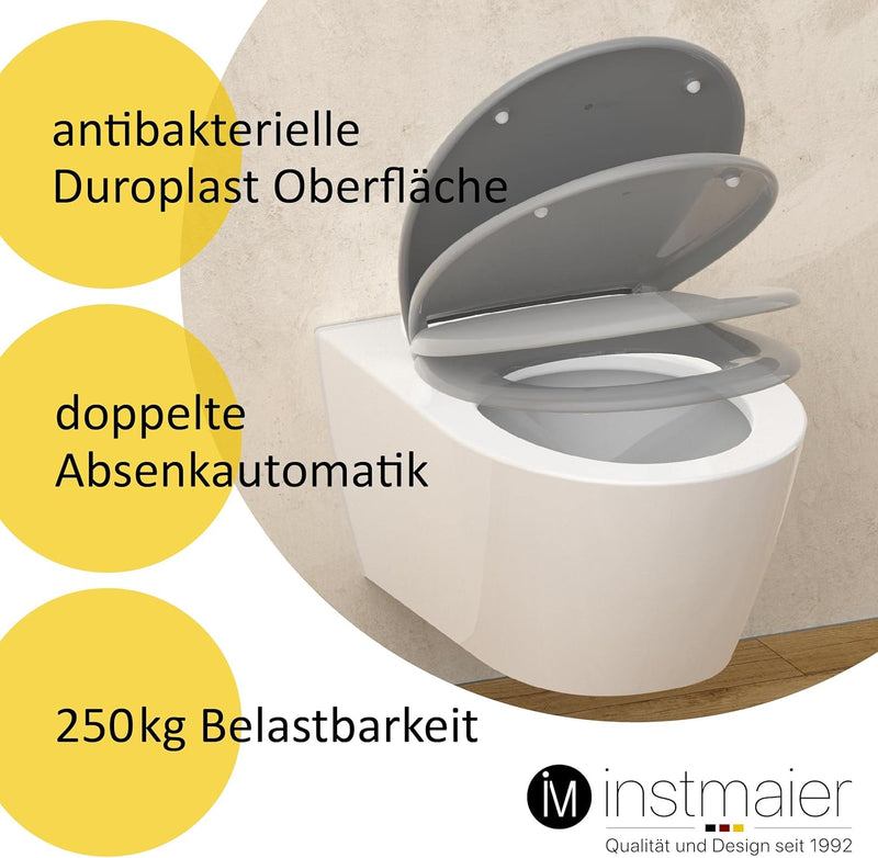 instmaier Toilettendeckel mit Absenkautomatik grau | Made in Germany | ovale Form | Toilettensitz au