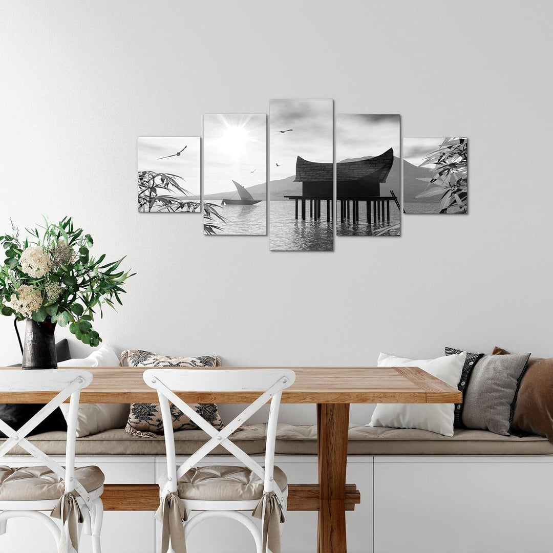 Runa Art Wandbilder Landschaft See 5 Teilig Bild auf Vlies Leinwand Deko Schlafzimmer Wohnzimmer Nat