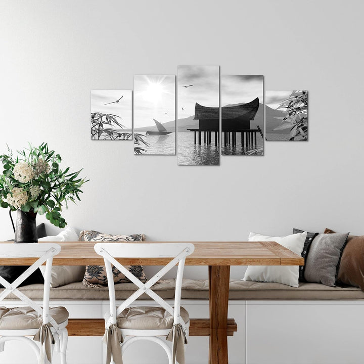 Runa Art Wandbilder Landschaft See 5 Teilig Bild auf Vlies Leinwand Deko Schlafzimmer Wohnzimmer Nat