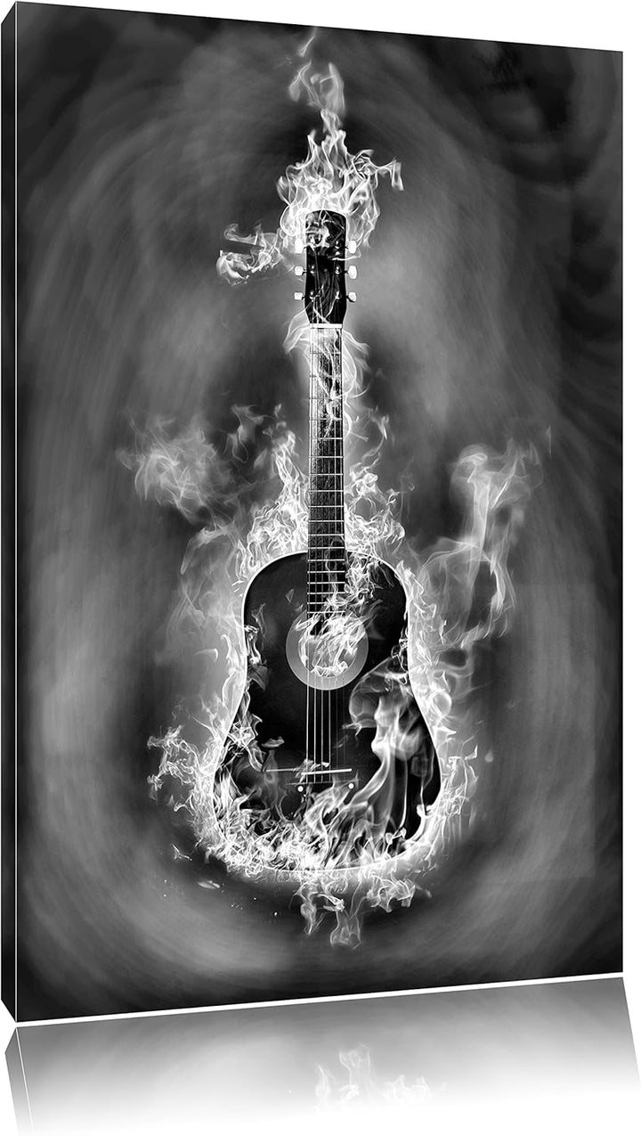 Pixxprint Brennende Gitarre, Heisse Flammen als Leinwandbild/Grösse: 100x70 cm/Wandbild/Kunstdruck/f