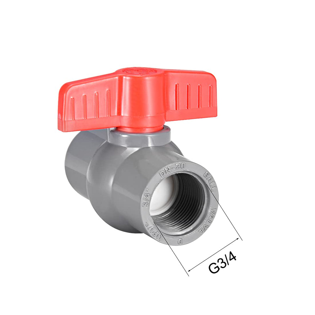 sourcing map 2Stk PVC Kugelhahn Wasserrohr Gewindeende G3/4 Innendurchmesser Rot Grau Grau 1.91 cm,