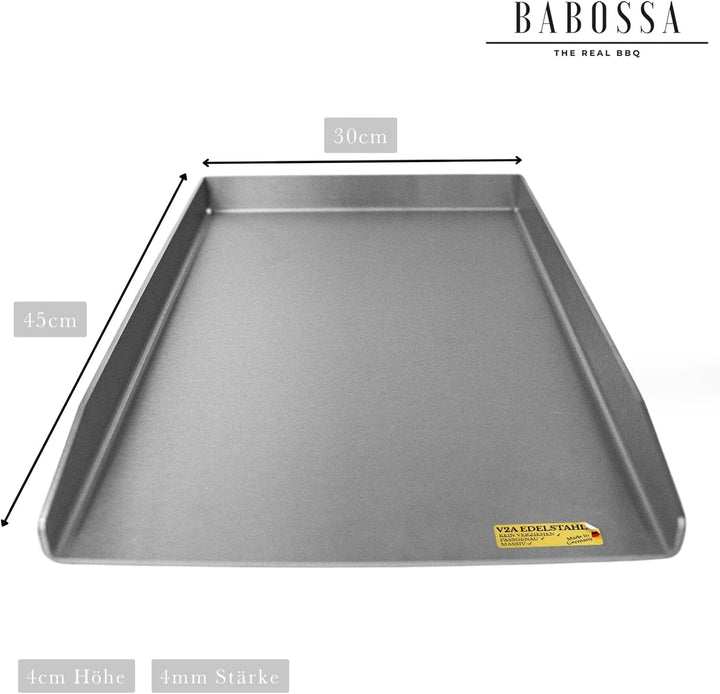 BABOSSA® Premium Plancha/Grillplatte [30x45cm] Universal Large | Massiver, Verzugsfreier und Rostfre