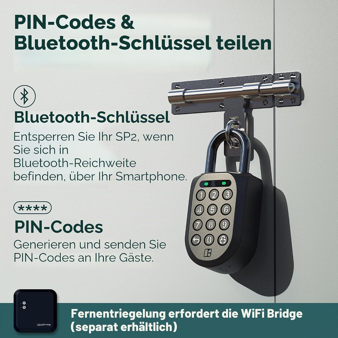 Igloohome Smart Padlock 2 (SP2), Erzeugt Zugriff von überall, kein WLAN nötig, kompatibel mit iPhone