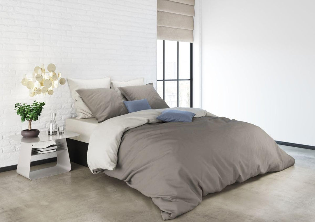 MISTRAL HOME Uni Einfarbig Wende Bettwäsche Edel Perkal 100% Ägyptische Baumwolle, Farbe:Chateau Gre