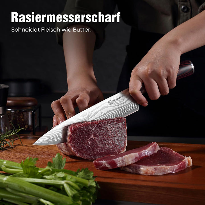 PAUDIN Küchenmesser Set, 3-tlg Messerset aus hochwertigem Carbon Edelstahl, Ultra Scharfes Messer se