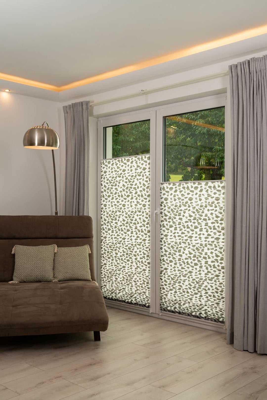 K-home Klemmfix-Plissee, Steingrau Bedruckt, 75 x 130 cm 75 x 130 cm Steingrau Bedruckt, 75 x 130 cm