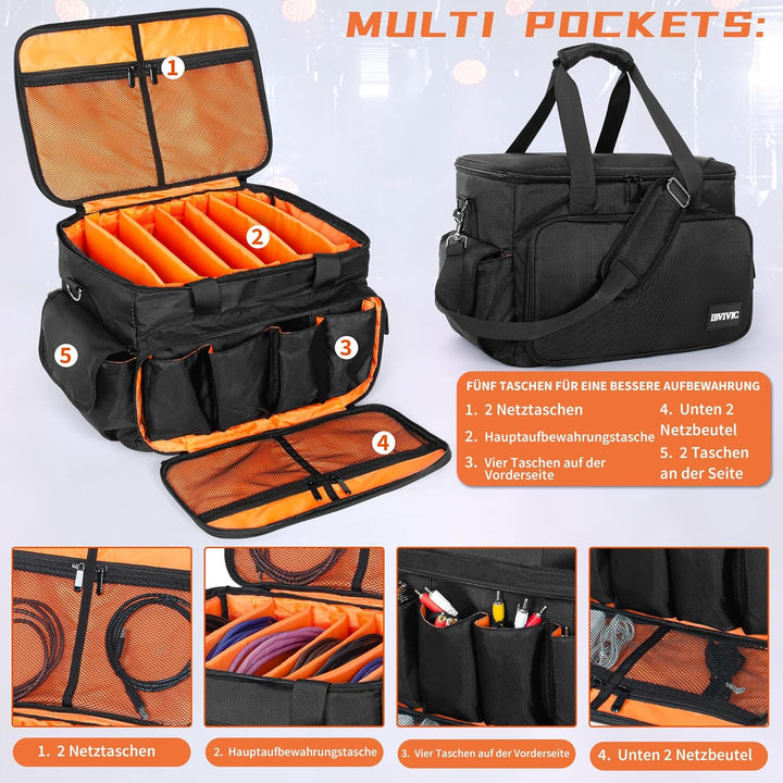 OUUTMEE DJ Tasche, DJ Cable File Bag, verstellbaren Trennwänden und Zwei separaten Taschen, für prof