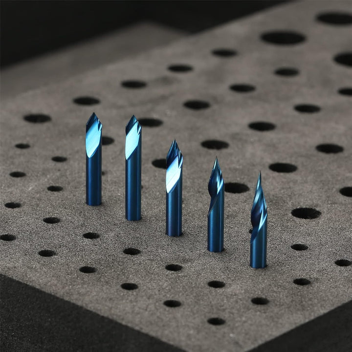 Genmitsu 5 Stück V-Nut-CNC-Fräser, Grad 20/30/45/60, 1/8 Zoll Schaft, Nano-blaue Beschichtung, Schaf