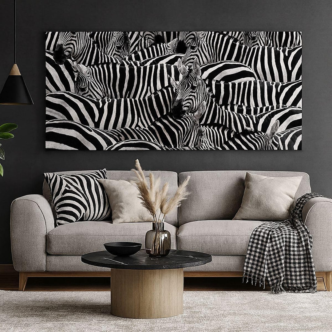 Wandbilder Dekoration Wohnzimmer Tiere Zebra Streifen Panorama Bilder auf Leinwand 120x50cm Leinwand