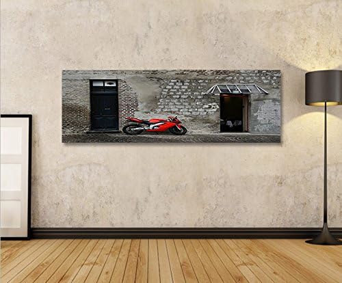 islandburner Bild Bilder auf Leinwand Rotes Motorrad Panorama XXL Poster Leinwandbild Wandbild Dekoa