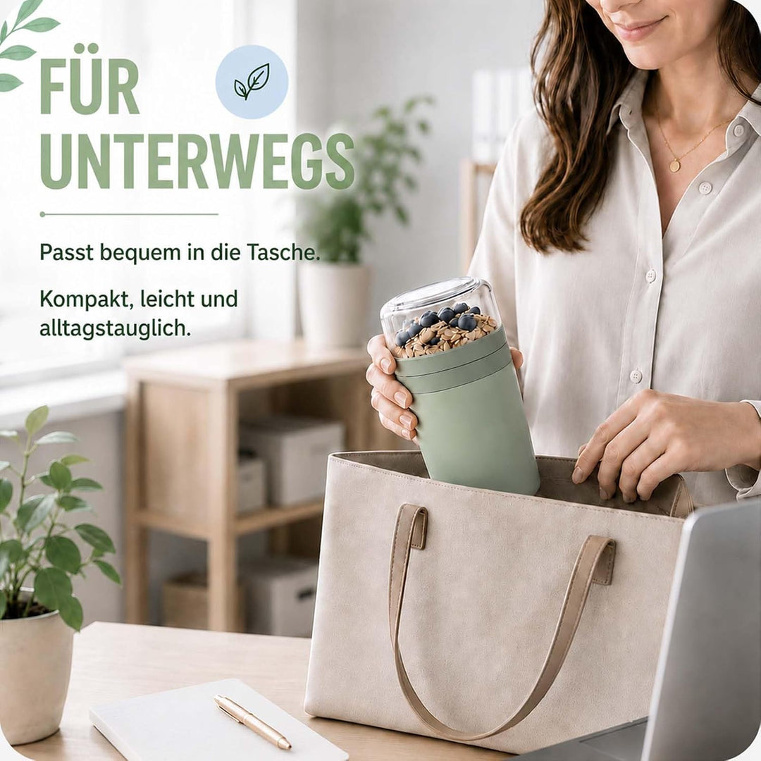 2er Set Müslibecher to Go mit Gabel-Löffel, 520ML+250ML Joghurtbecher to Go Auslaufsicher, Müsli to
