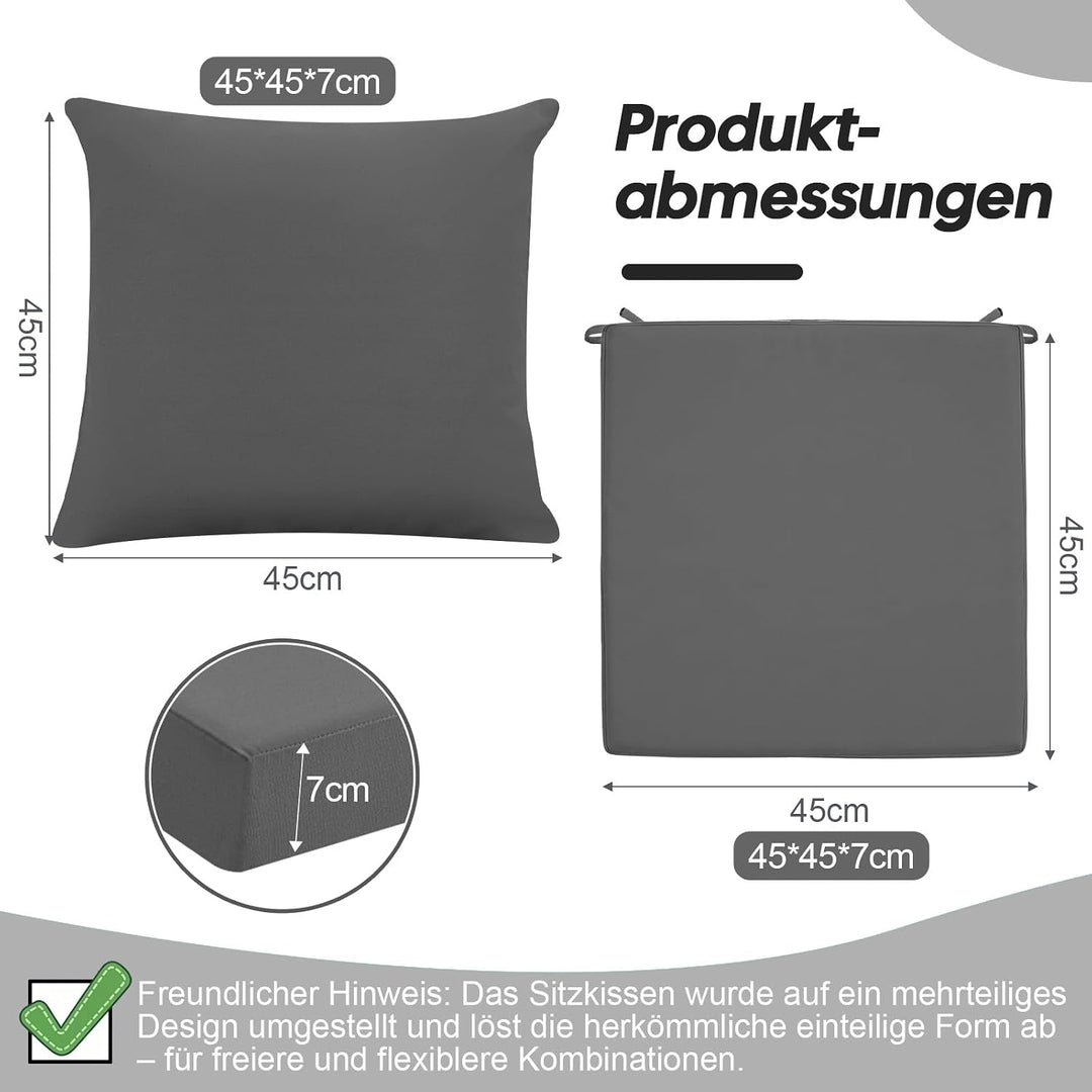 Sitzkissen Outdoor mit Rückenlehne, Wasserdicht Gartenmöbel Sitzpolster mit Hochdichte Schwammfüllun