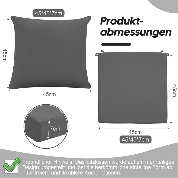 Sitzkissen Outdoor mit Rückenlehne, Wasserdicht Gartenmöbel Sitzpolster mit Hochdichte Schwammfüllun