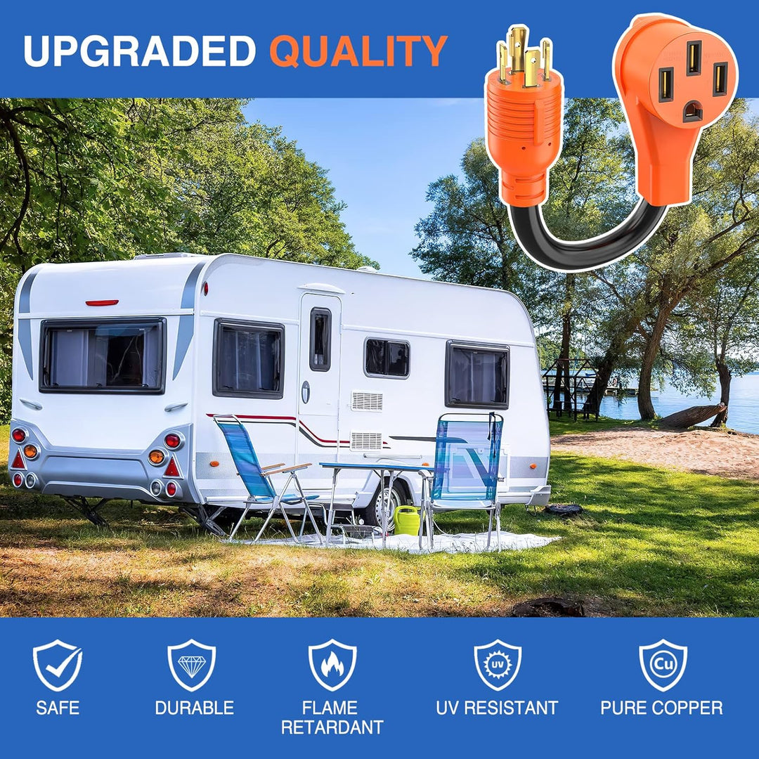 1 RV Generator Adapter Cord 30 Amp to 50 Amp 4 Prong Pure Copper Heavy Duty Twist Lock Male Plug10 G