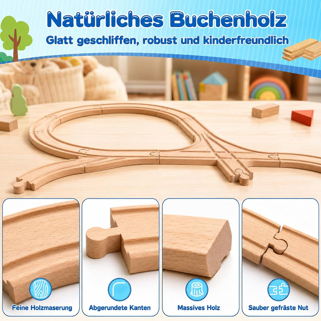 Scettar33pcs Holzeisenbahn Schienen Set,kompatibel mit gängigen,ab 3 Jahren