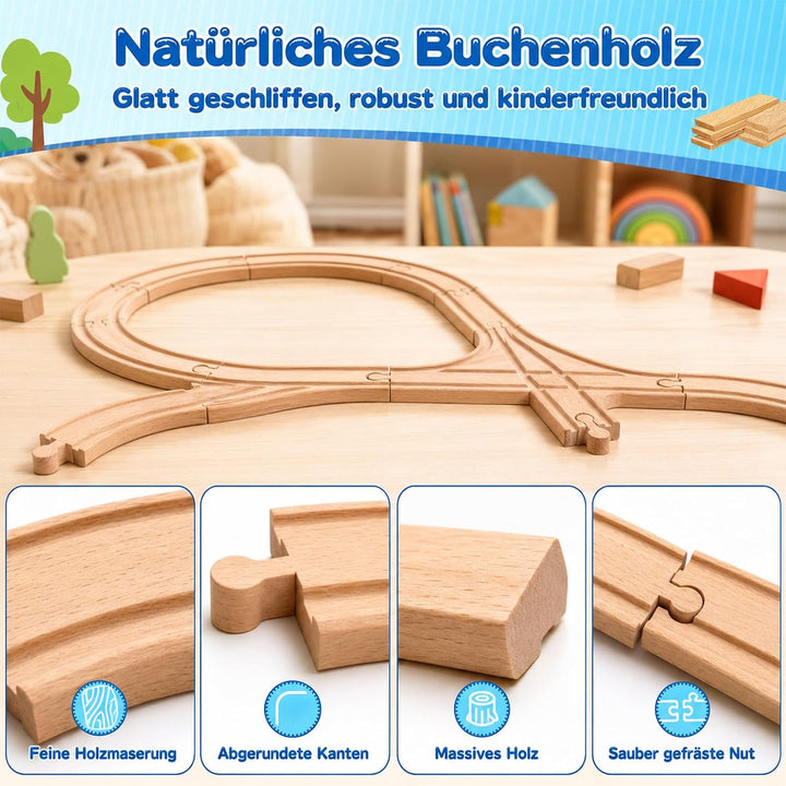 Scettar33pcs Holzeisenbahn Schienen Set,kompatibel mit gängigen,ab 3 Jahren