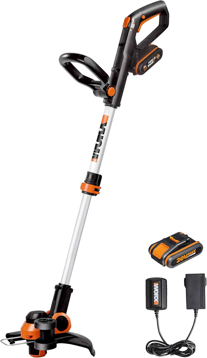 WORX WG163E Akku Rasentrimmer 20V & WG547E.9 Akku-Laubbläser Turbine 20V - höhe Leistung mit Turbine