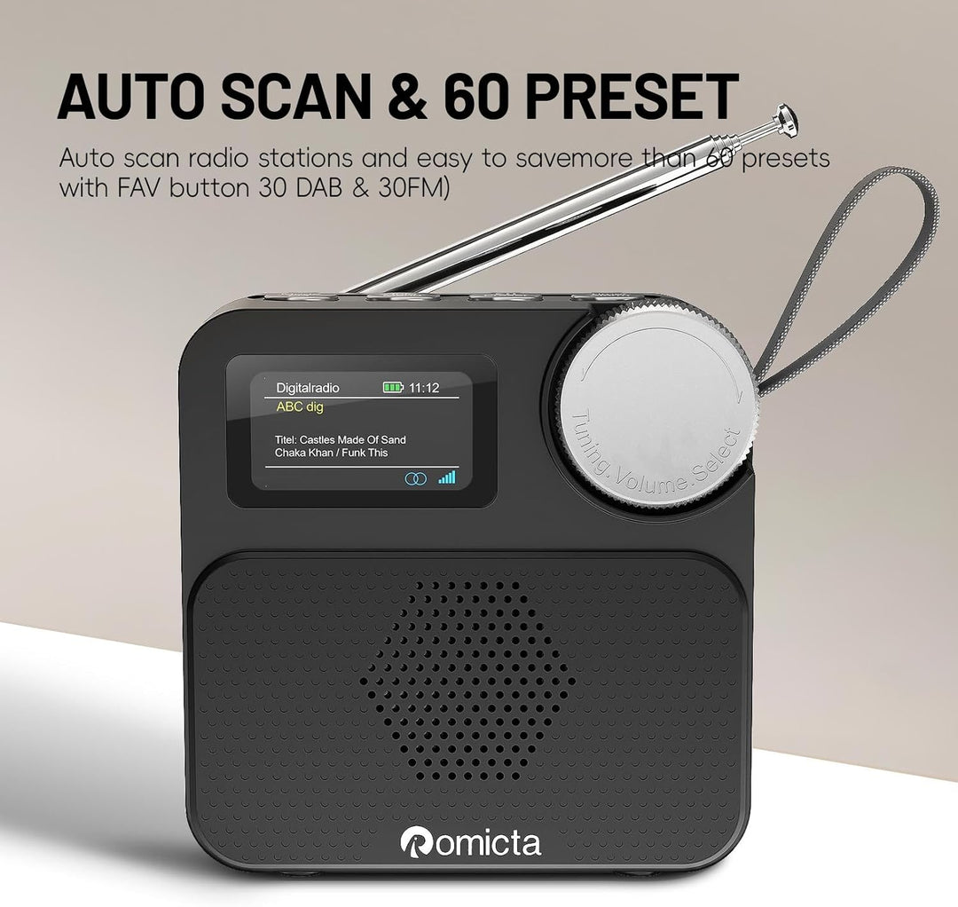 DAB/DAB+ Radio mit Bluetooth 5.0, tragbares Digitalradio mit UKW, Farbdisplay, MicroSD-Karten-Slot,