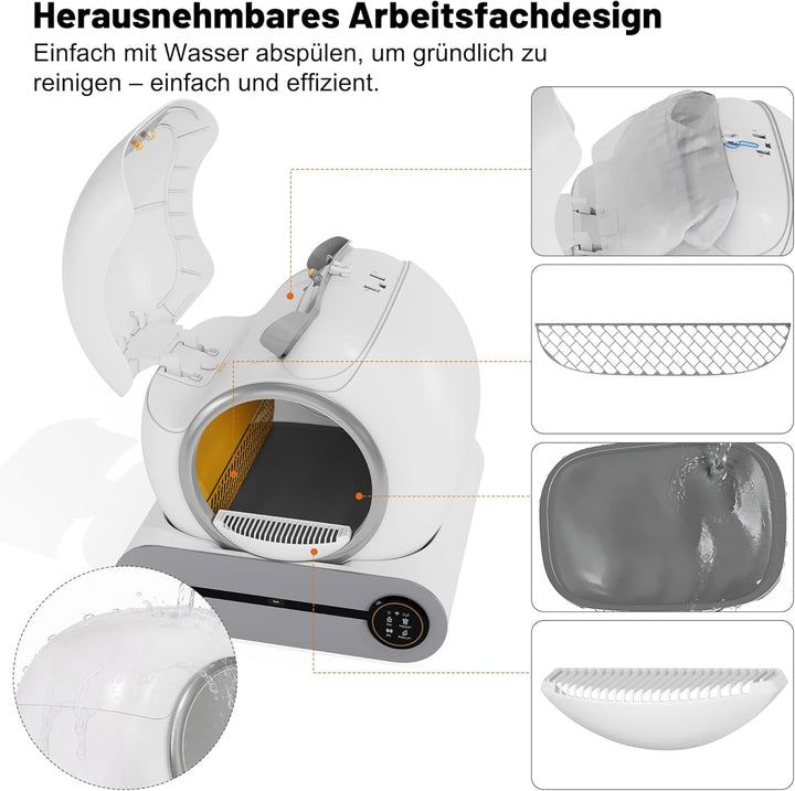Merax Selbstreinigende Katzentoilette, Automatisches Katzenklo, APP-Steuerung/65L Max Kapazität/Infr