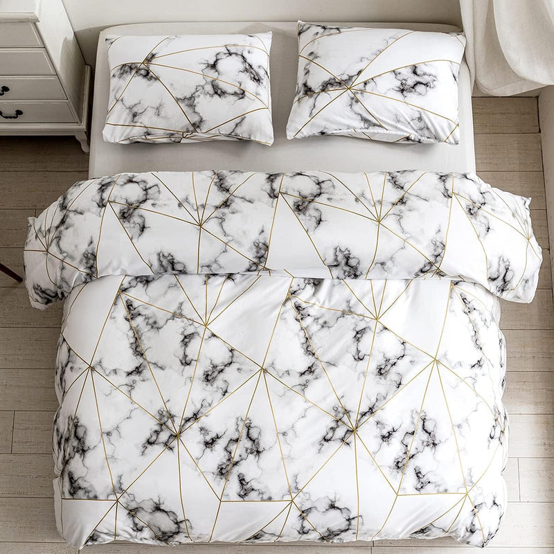 Luofanfei Bettwäsche 135X200 cm Marmor Bettbezug Set Weiss Grau Anthrazit Gelb Gold Bettwäscheset We