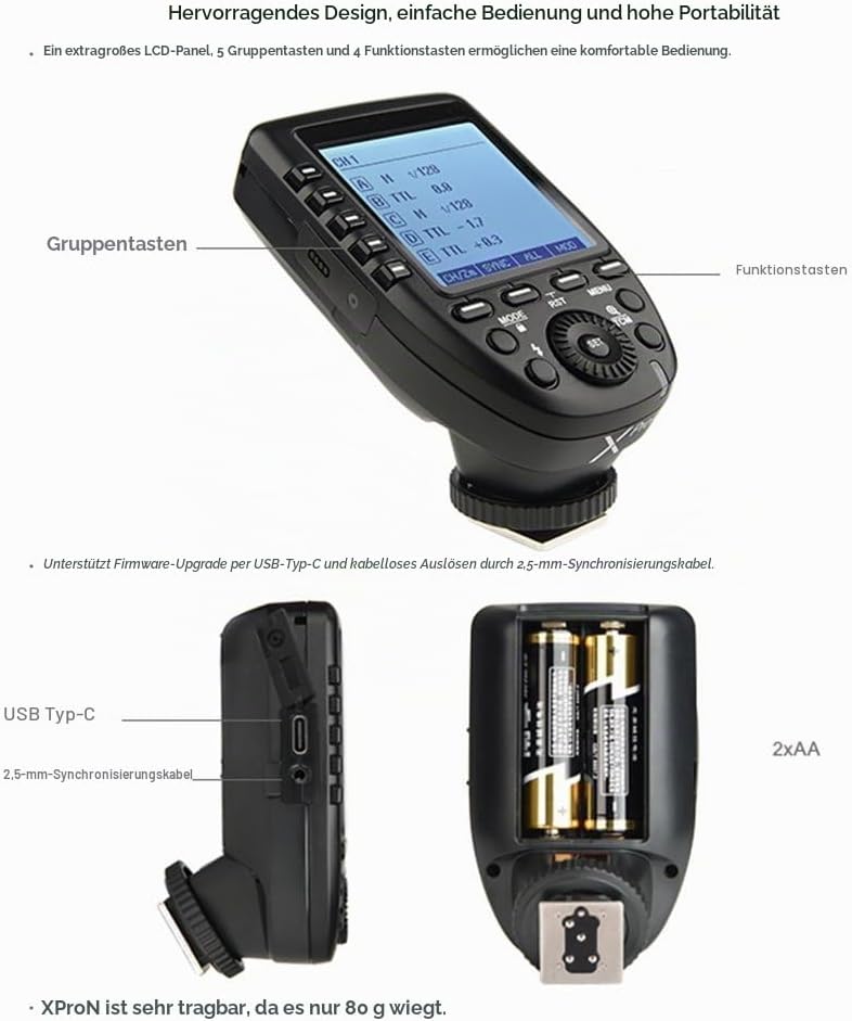 Godox Xpro-N TTL Kabelloser Blitzauslöser, 2,4 G 1/8000 s HSS TTL Umwandlung, manuelle TCM Funktion,